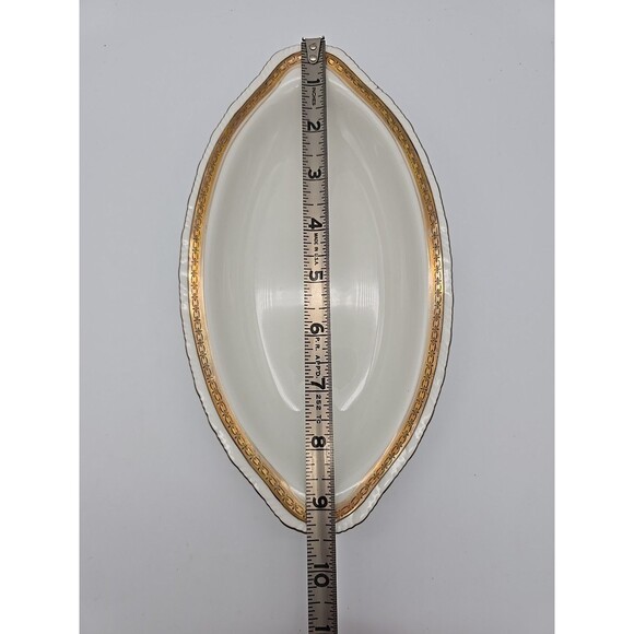 Rorstrand Sweden Small Oblong Porcelain Bowl #522 Gold Ribbon Pattern 9.5" x 5" - Picture 6 of 8